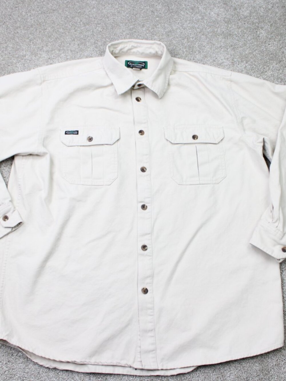 Arborwear Shirt Men Large Beige Cotton Double Pocket Long Sleeve Rugged Workwear